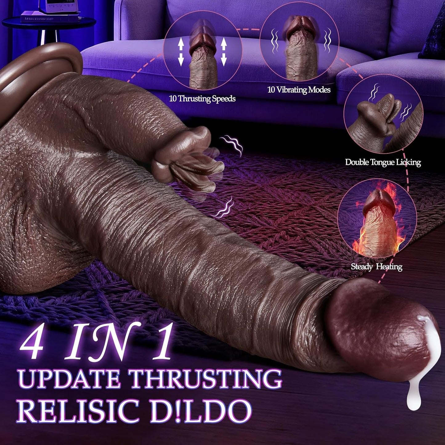 NyxoraDual Lengua Impulsora Dildo Calentado Vibrador Remoto 4 en 1