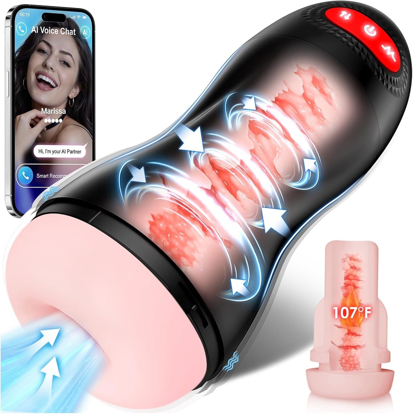 AIVibe AI APP Masturbador Masculino Calentamiento Succión 10 Modos