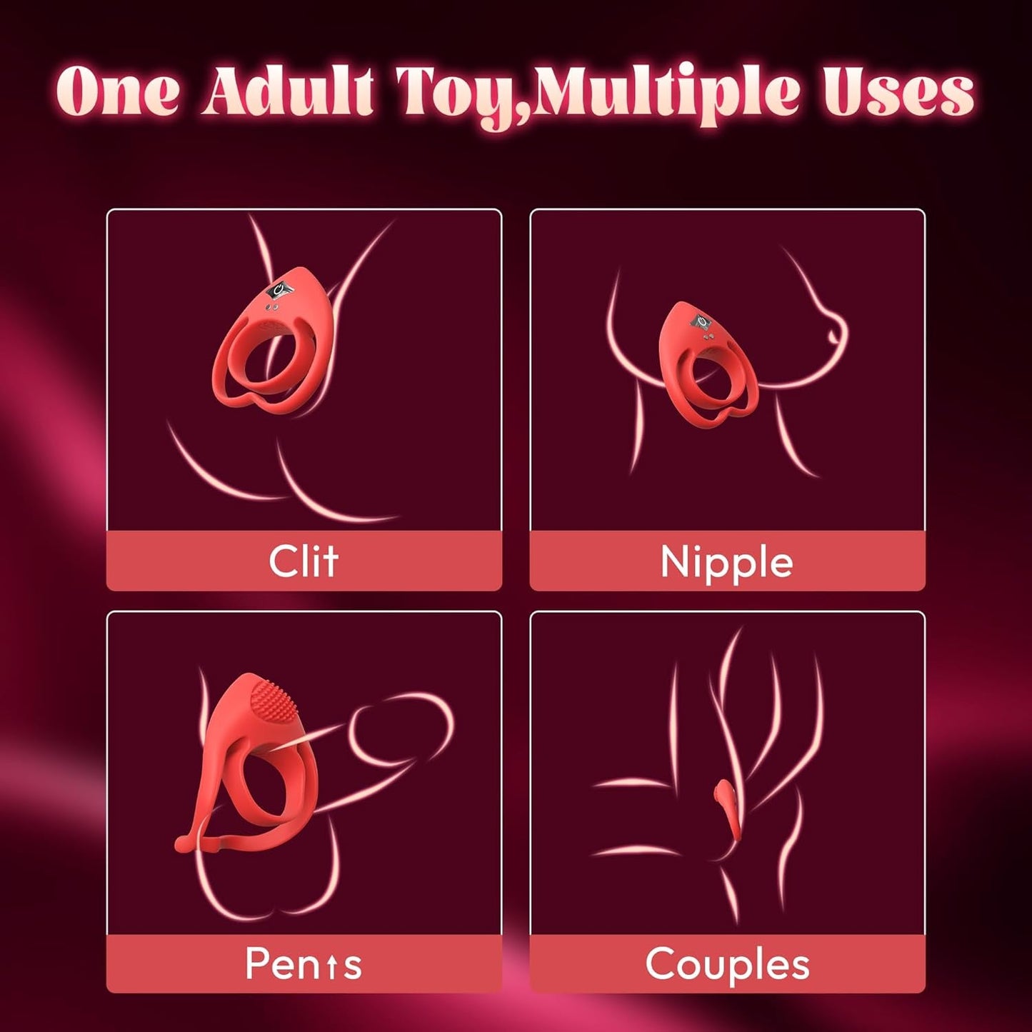 HeartSync Cock Ring Clit Stimulator 9 Modes Silicone