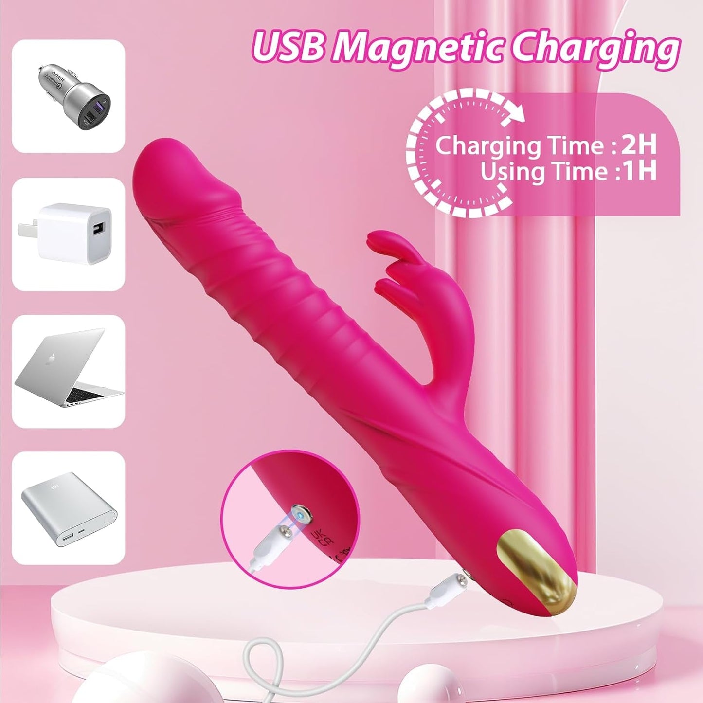 CoreThrust Vibrador Conejo Empuje 3 Empujes 10 Modos Silicona