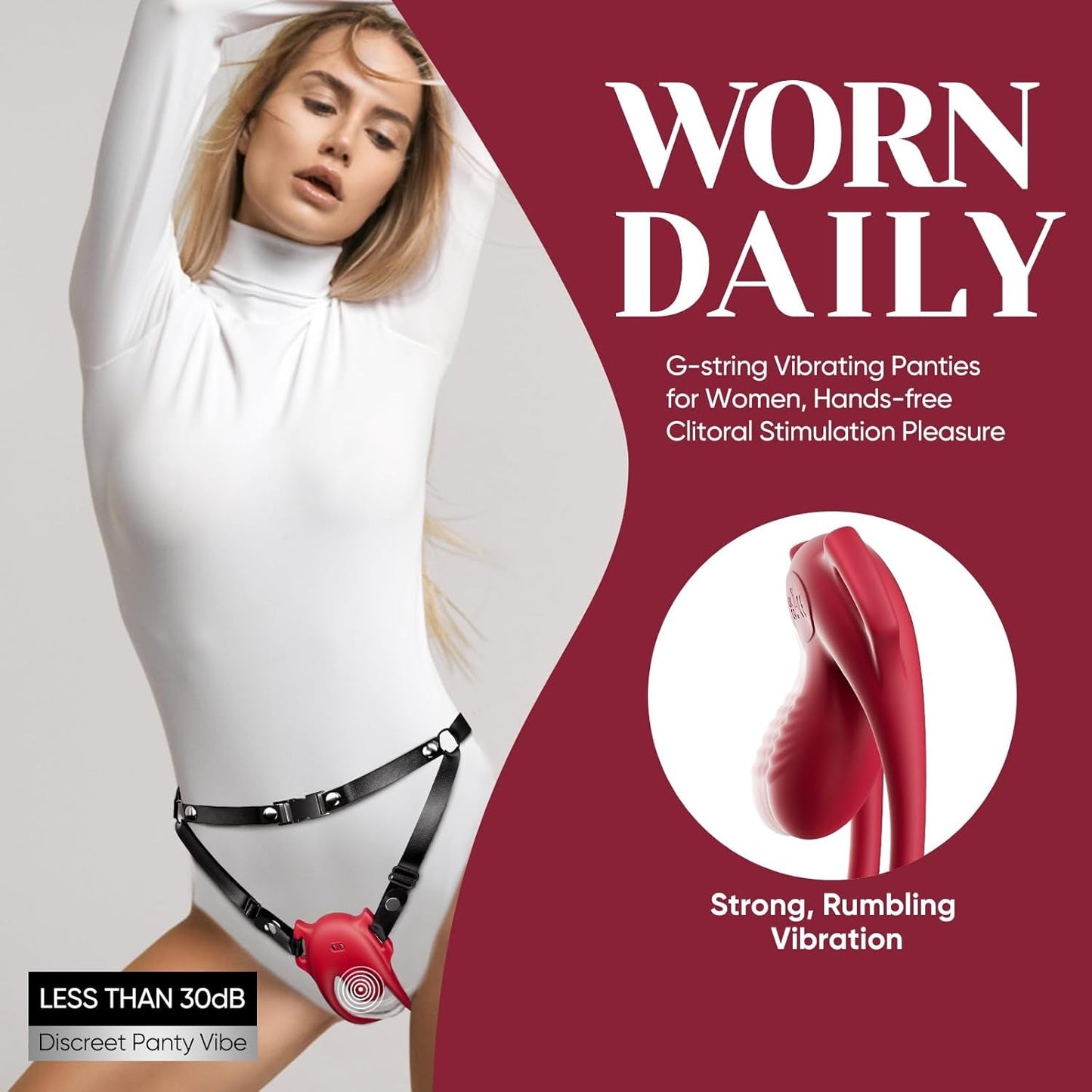 CrimsonControl Vibrador de Clítoris con Anillo para Pene y Arnés a Control Remoto