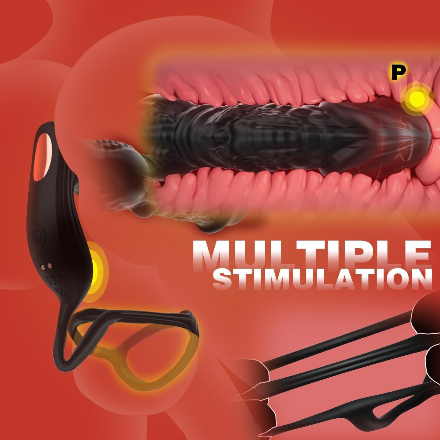 Anillo para el pene y masajeador prostático HyperThrust con 9 modos y control por aplicación