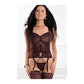 Wild Truffle Lace Garter Corset, Thong & Stockings Set