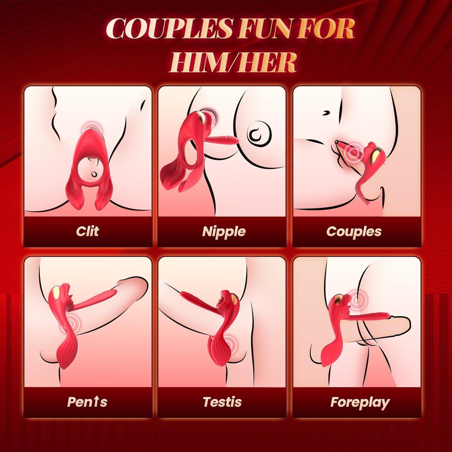 GoldenKiss Vibrating Cock Ring Licking 4 Motors 7 Modes