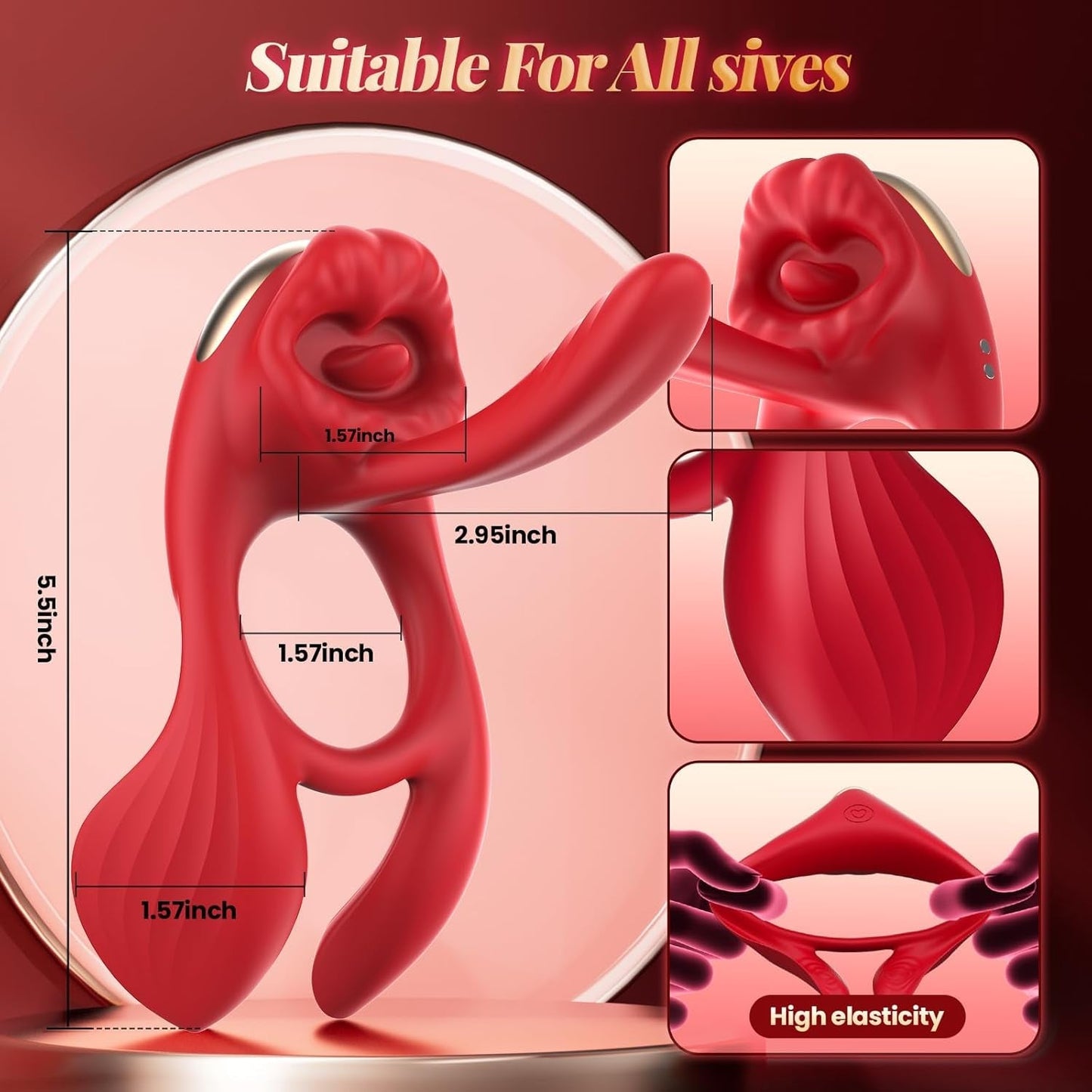 GoldenKiss Vibrating Cock Ring Licking 4 Motors 7 Modes