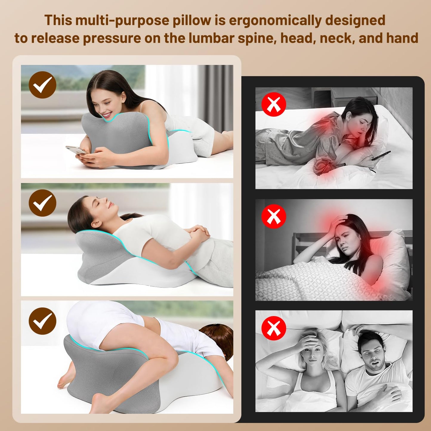 Almohada de apoyo para posición íntima para parejas gris