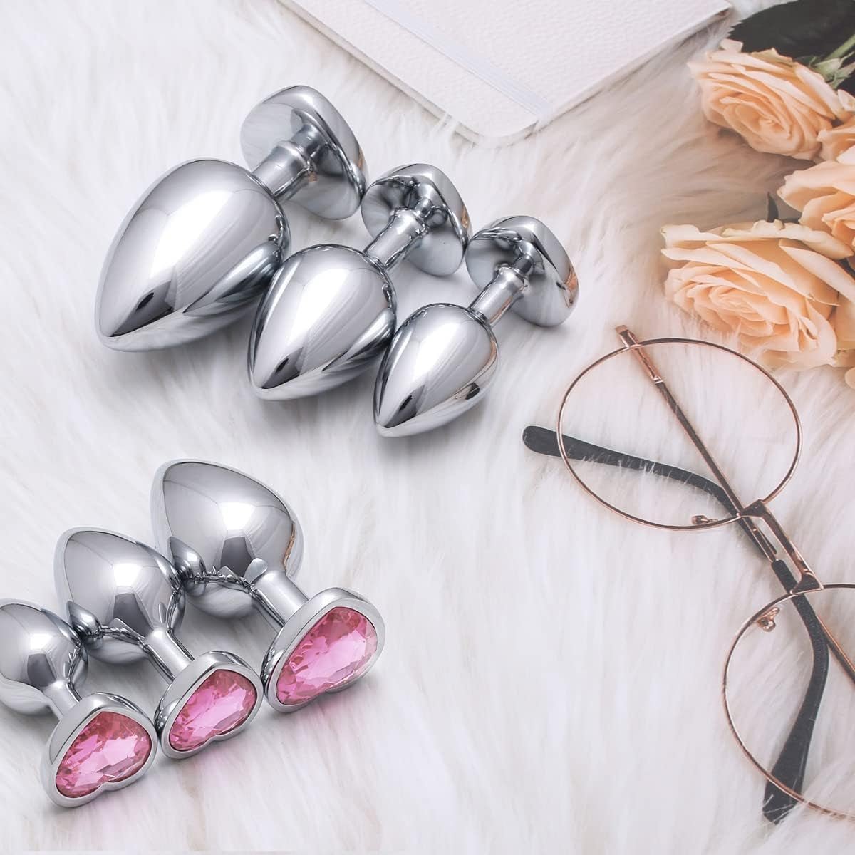 HeartGem 3-Piece Metal Heart Jewel Butt Plug Set