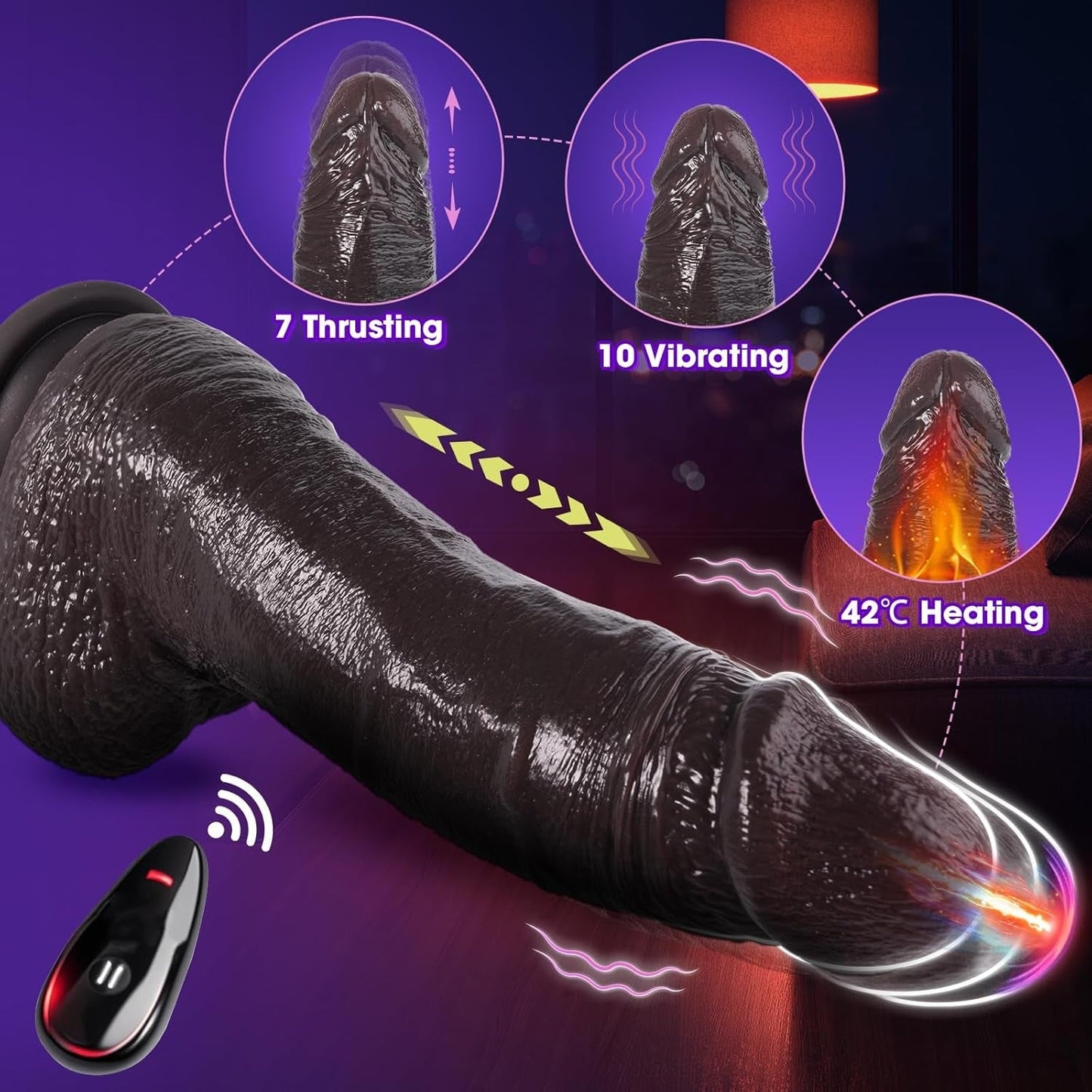 HeatSurge Thick Thrusting Heated Dildo Vibrator 8.3"