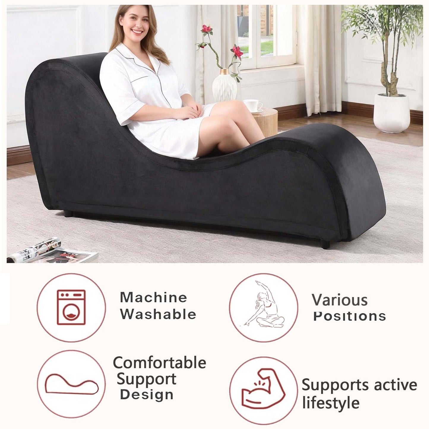 Chaise lounge de lujo negro resistente para la intimidad