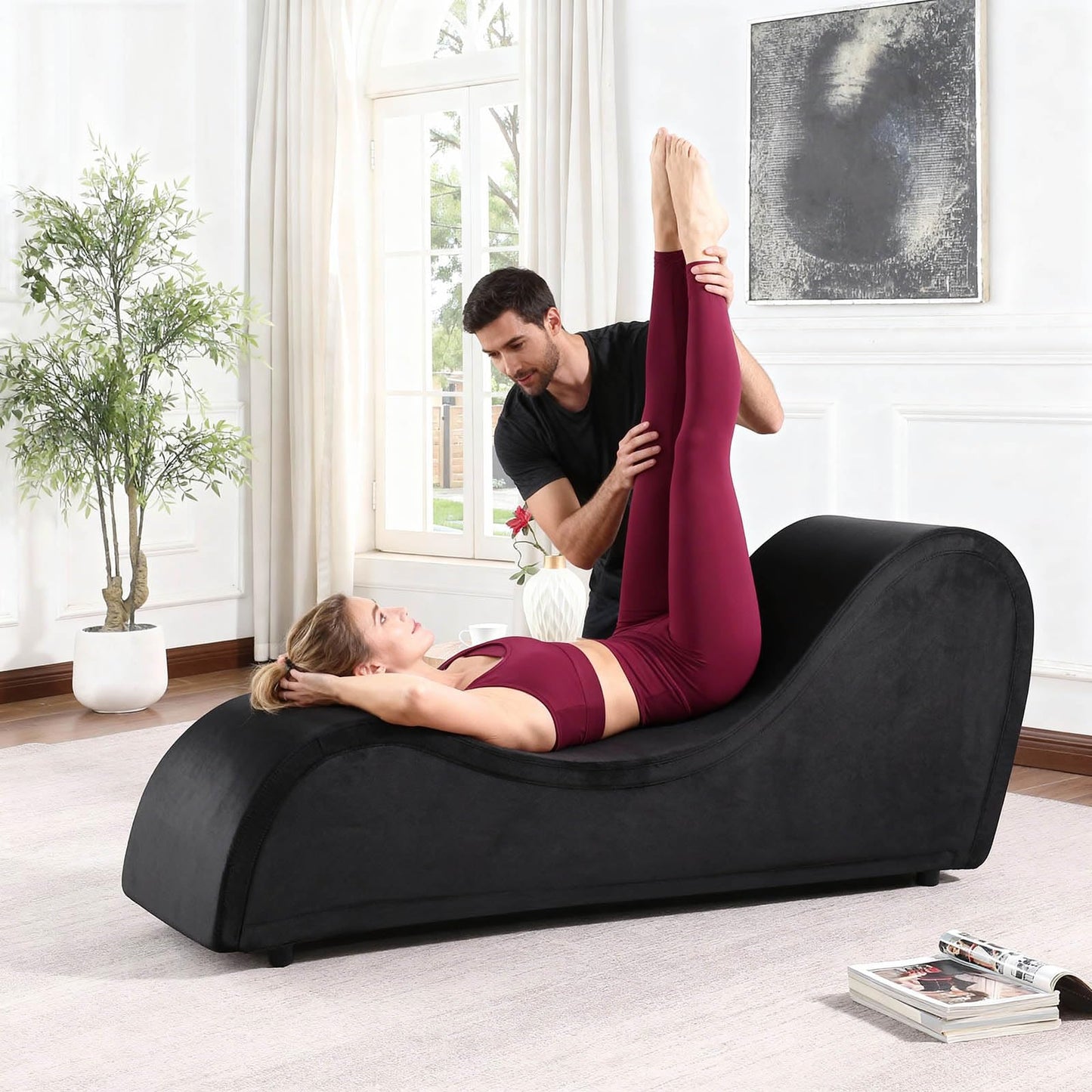 Chaise longue d'intimité de luxe noire très robuste
