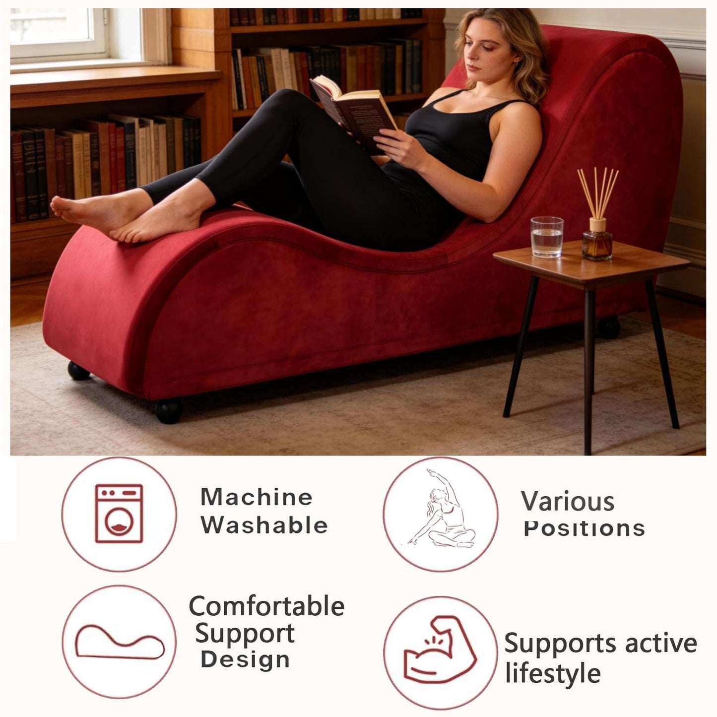 Chaise longue de luxe rouge renforcée pour l'intimité