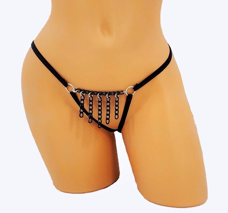 Bragas de lencería BDSM con cadena, flecos y tanga de tiro abierto