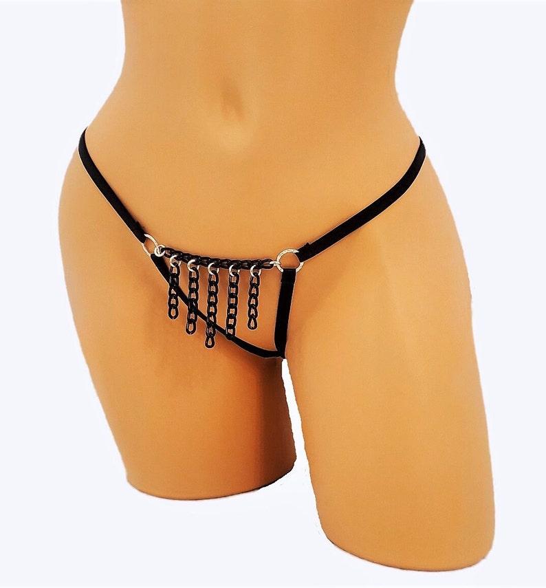 Bragas de lencería BDSM con cadena, flecos y tanga de tiro abierto
