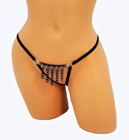 Bragas de lencería BDSM con cadena, flecos y tanga de tiro abierto