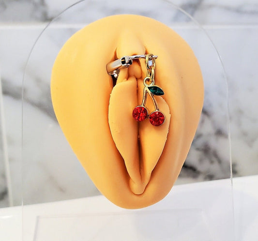Bijoux de chatte cerise, piercing de fausses lèvres clip-on érotique