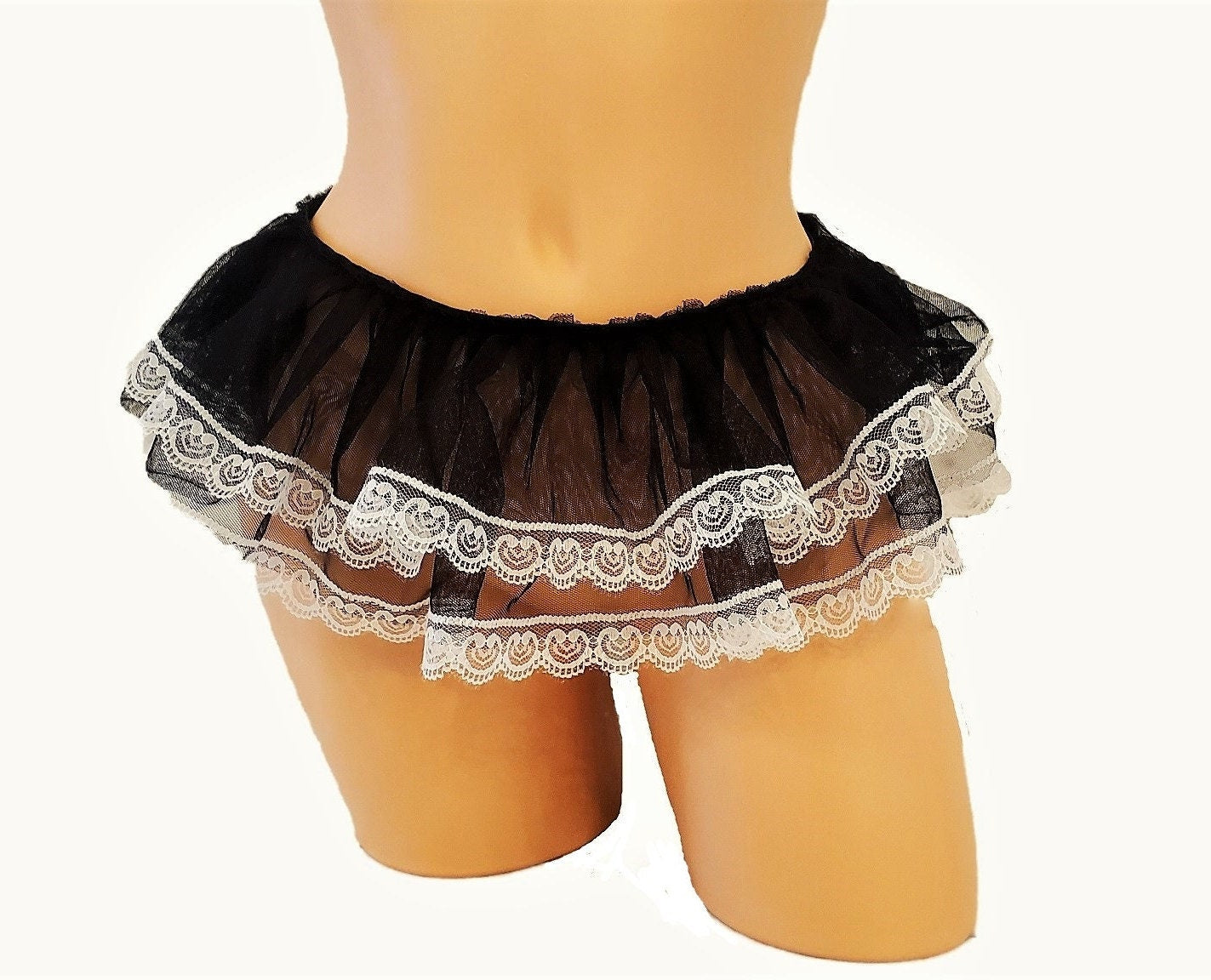 Falda de lencería micro mini en blanco y negro