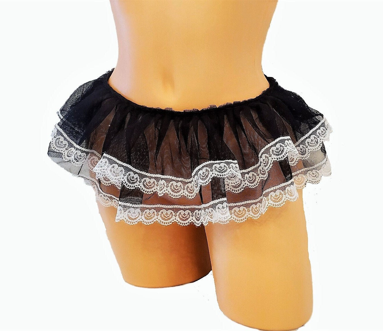 Falda de lencería micro mini en blanco y negro