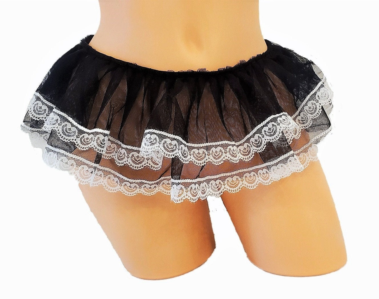 Falda de lencería micro mini en blanco y negro