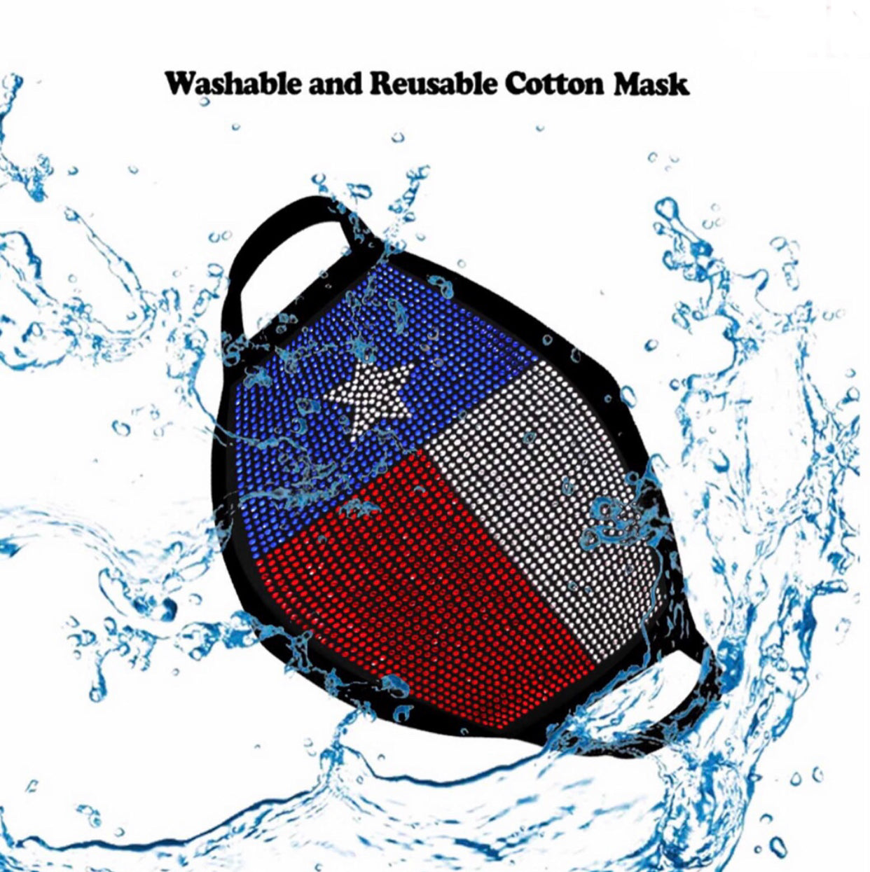 Mascarilla de malla con pedrería y diseño de bandera
