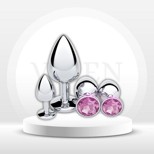 JewelRise 4-Piece Steel Pink Jewel Butt Plug Training Kit