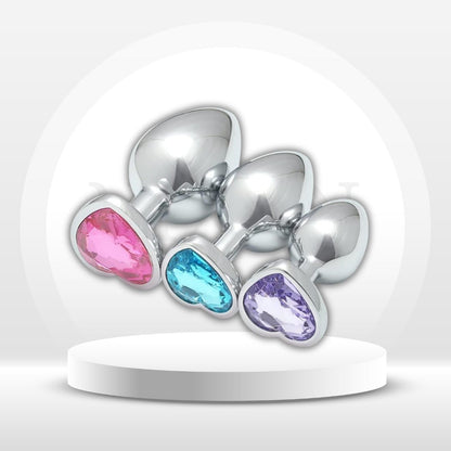JewelTrio 3-Piece Metal Heart Jewel Butt Plug Set