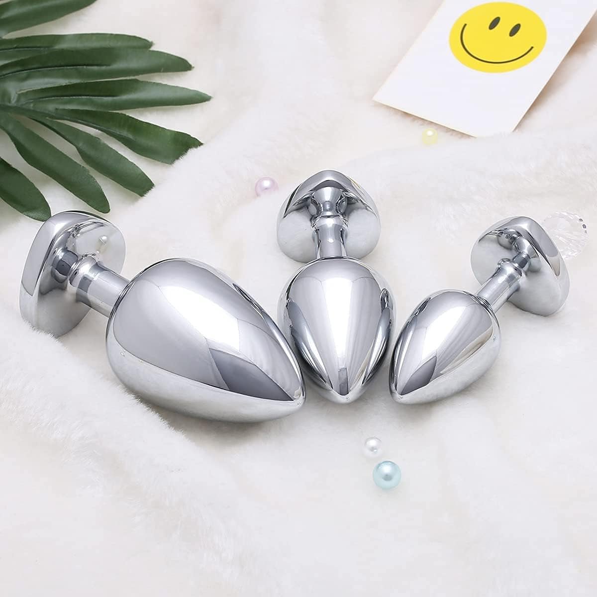 JewelTrio 3-Piece Metal Heart Jewel Butt Plug Set