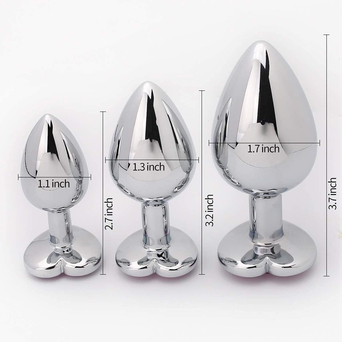 JewelTrio 3-Piece Metal Heart Jewel Butt Plug Set