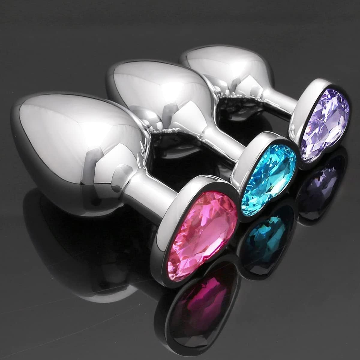 JewelTrio 3-Piece Metal Heart Jewel Butt Plug Set