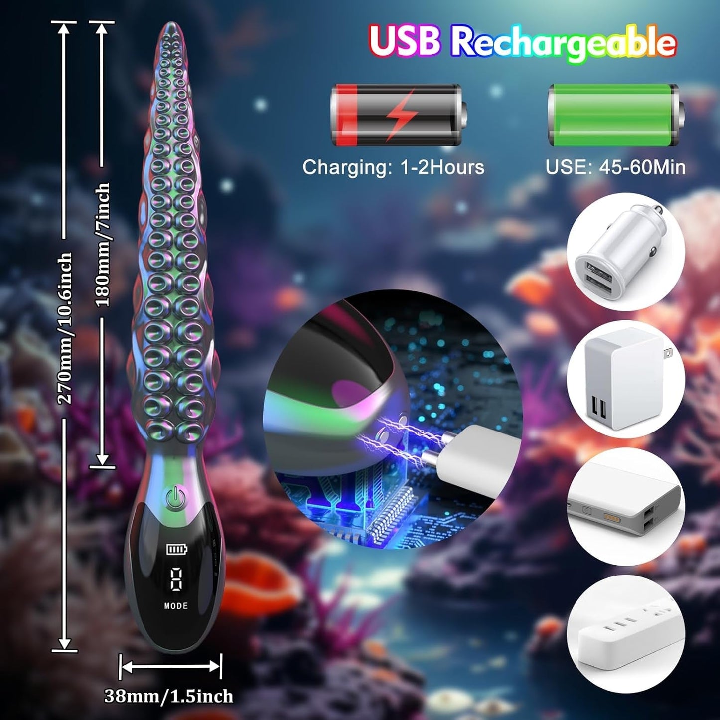 KrakenBloom 10.7" Tentacle Dildo Vibrator 9 Modes
