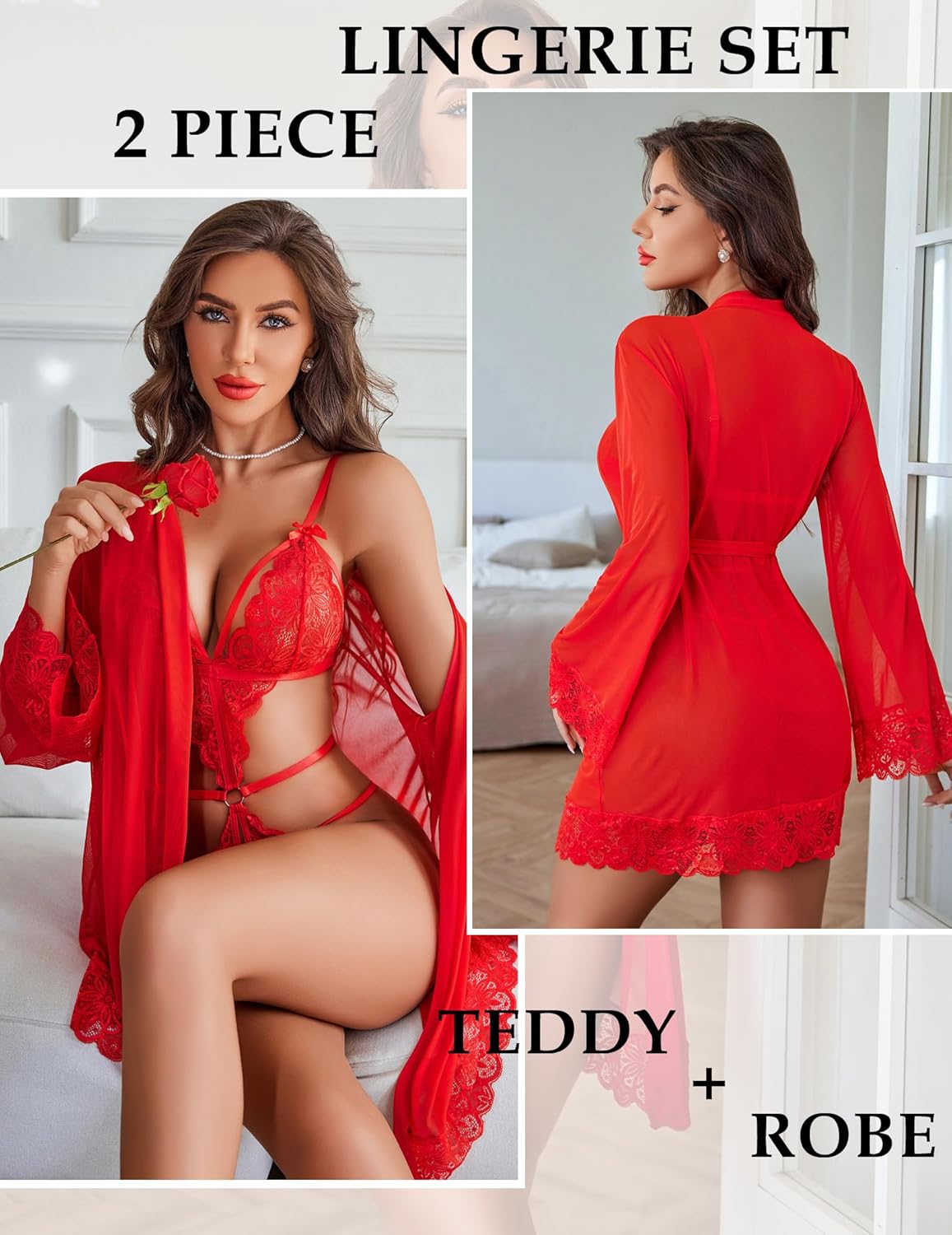 Ensemble 2 pièces teddy et robe de chambre LaceWhisper