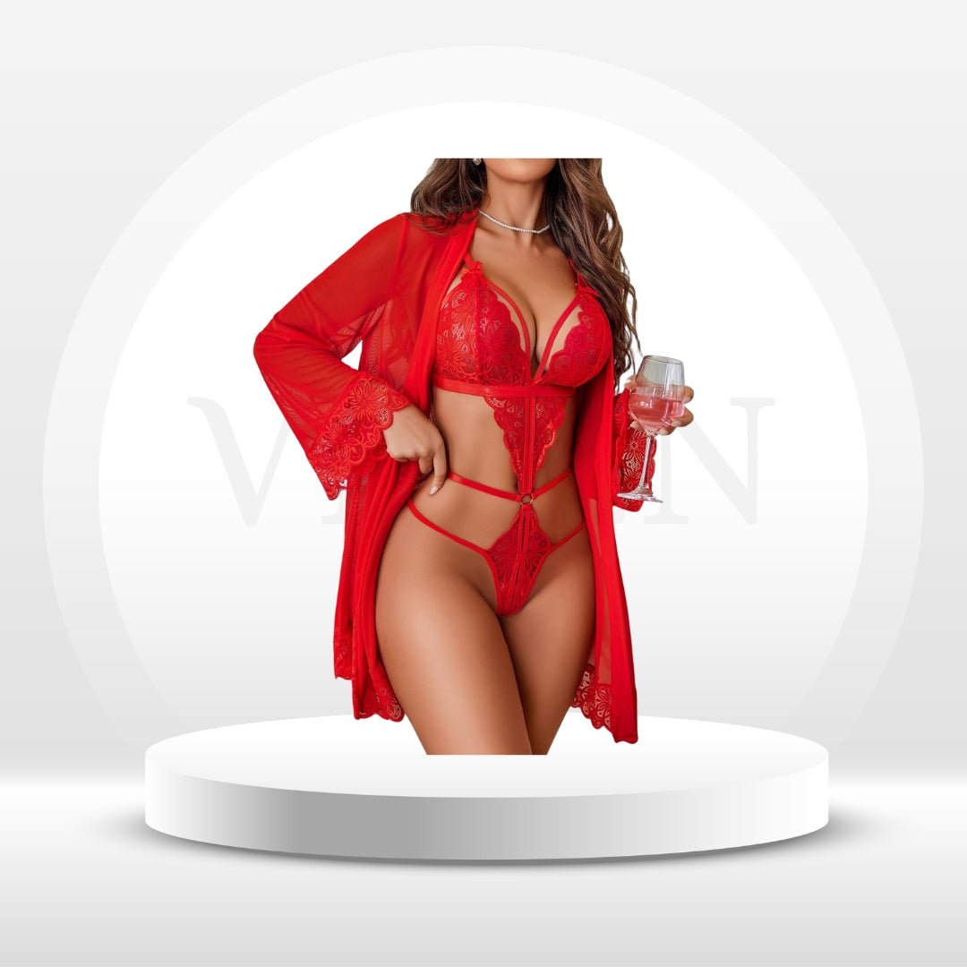 Ensemble 2 pièces teddy et robe de chambre LaceWhisper