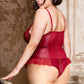 Plus Size Faux Leather Flutter Lace Teddy