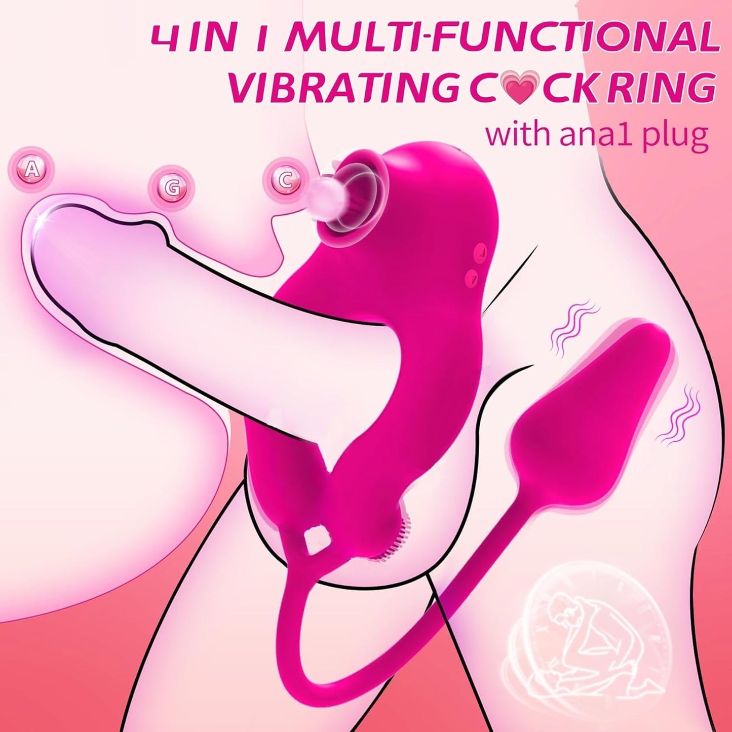Anillo vibrador para pene 4 en 1 LickLink con estimulador anal y de clítoris