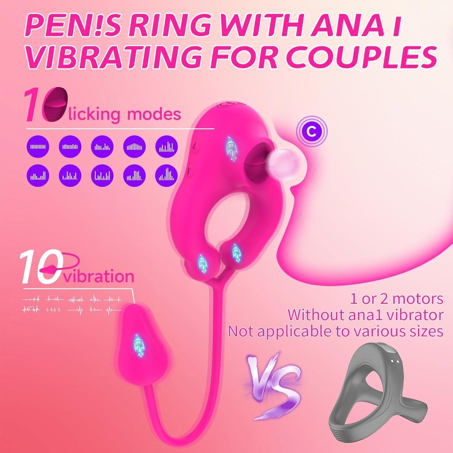 Anillo vibrador para pene 4 en 1 LickLink con estimulador anal y de clítoris