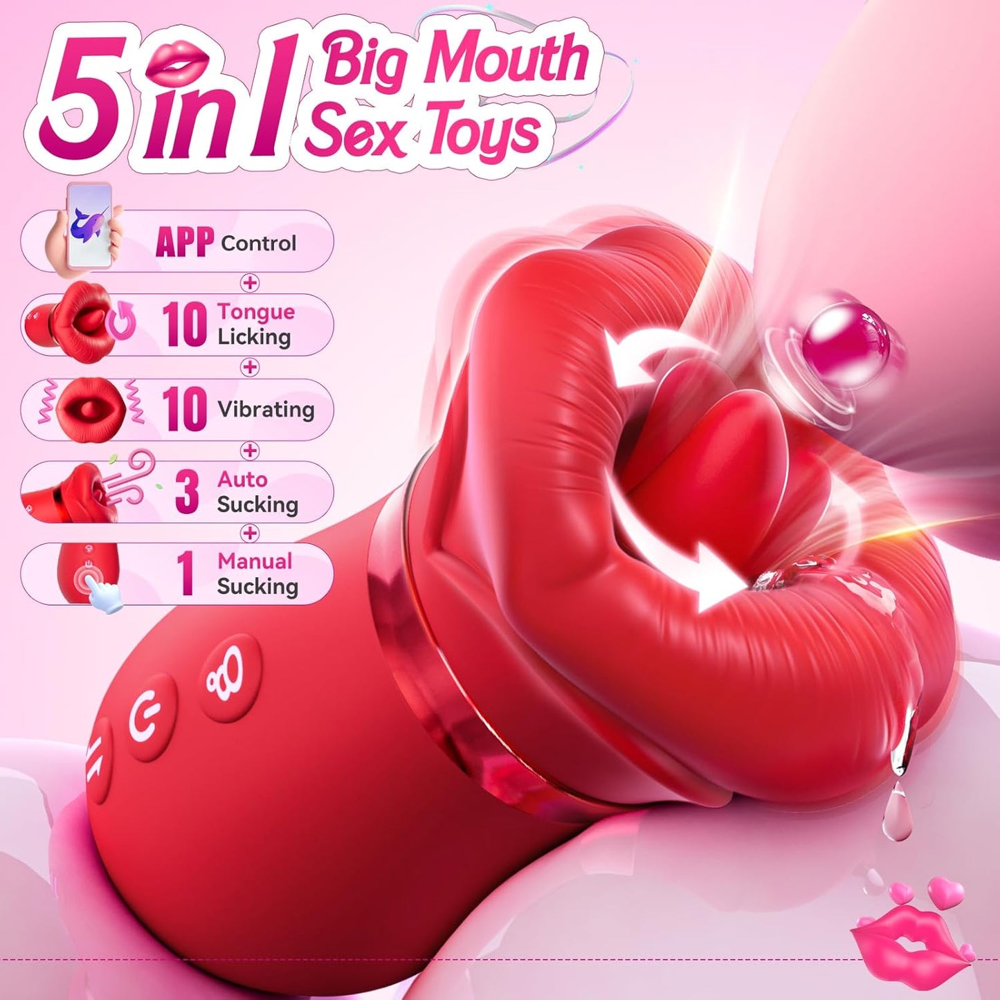 Vibromasseur suceur de clitoris LickLure 5-en-1 Rose