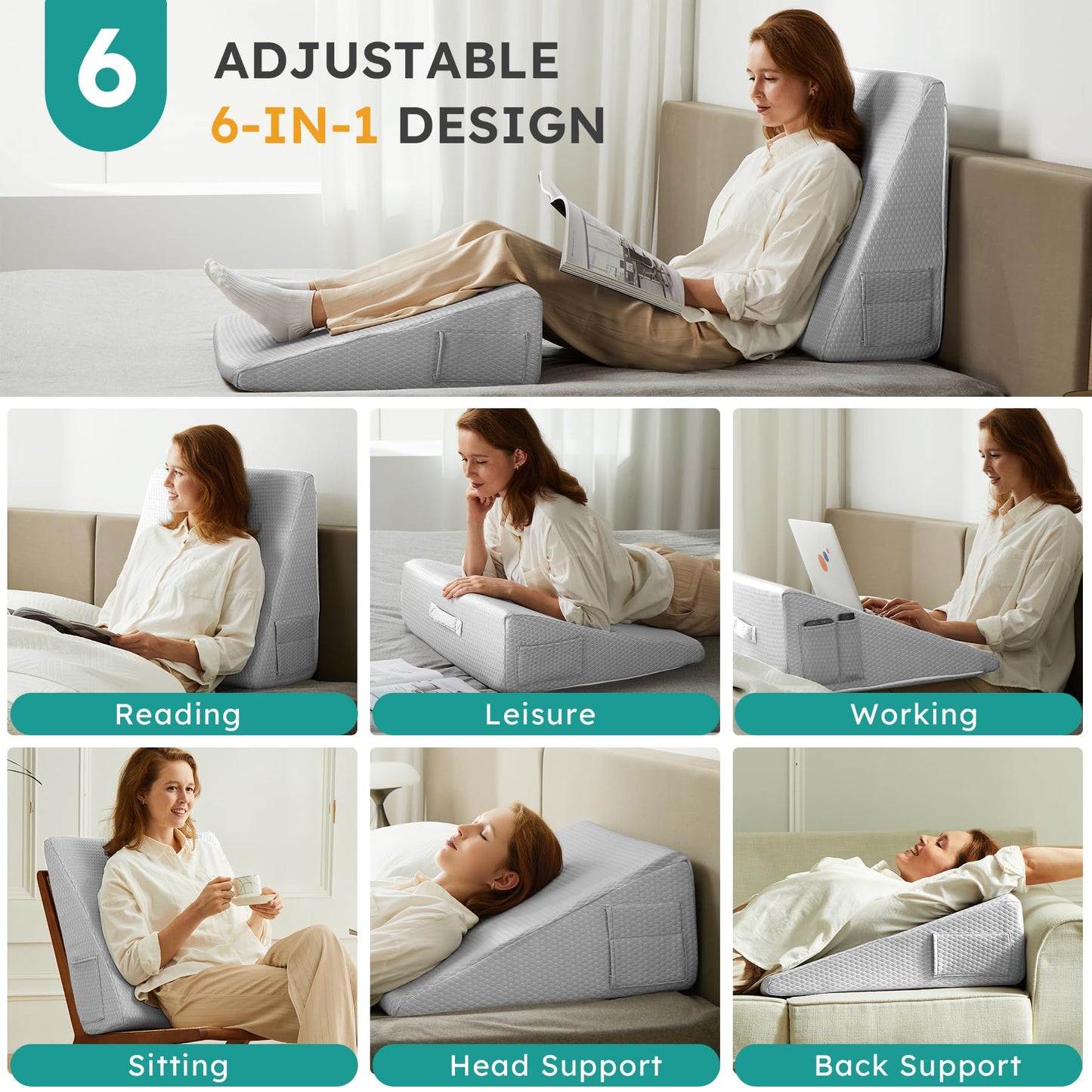 Almohada de cuña de posición íntima para parejas, gris claro