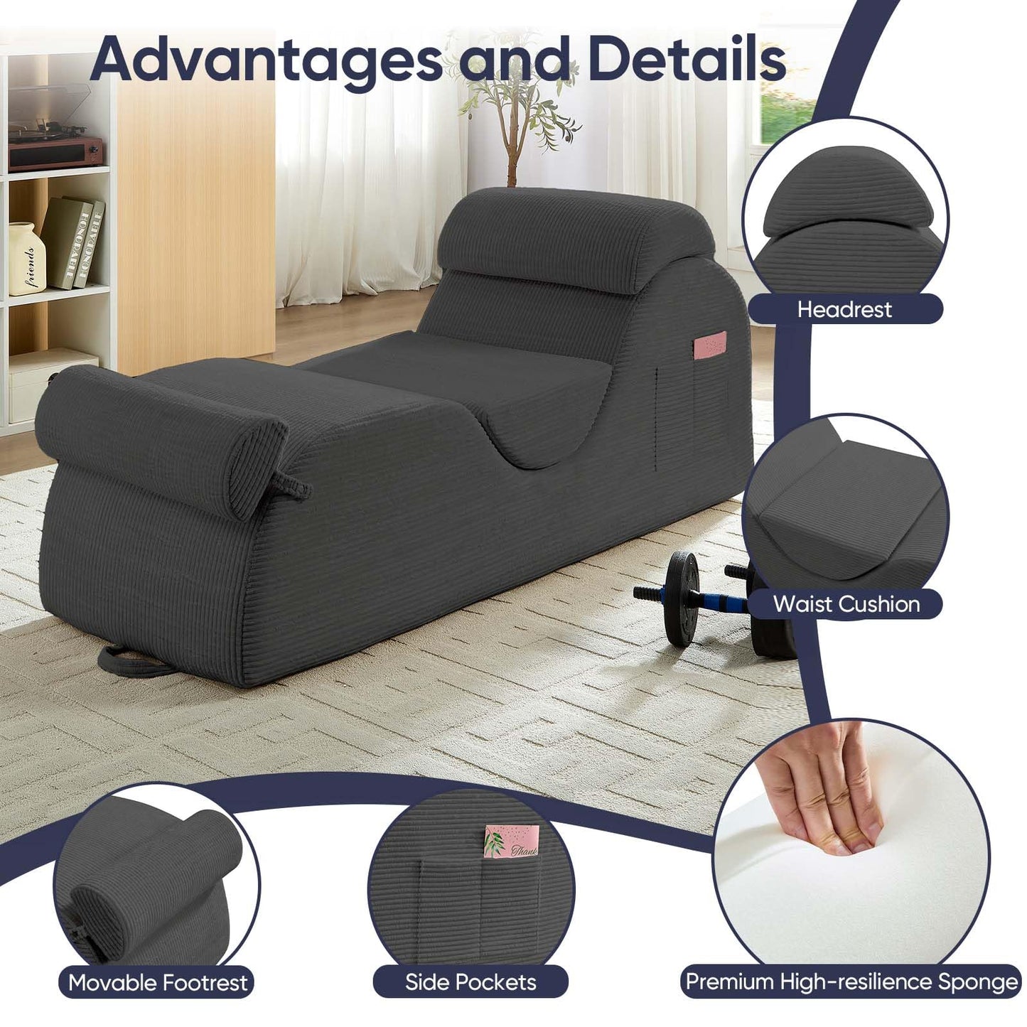 Fauteuil de salon intime en gros velours côtelé gris clair