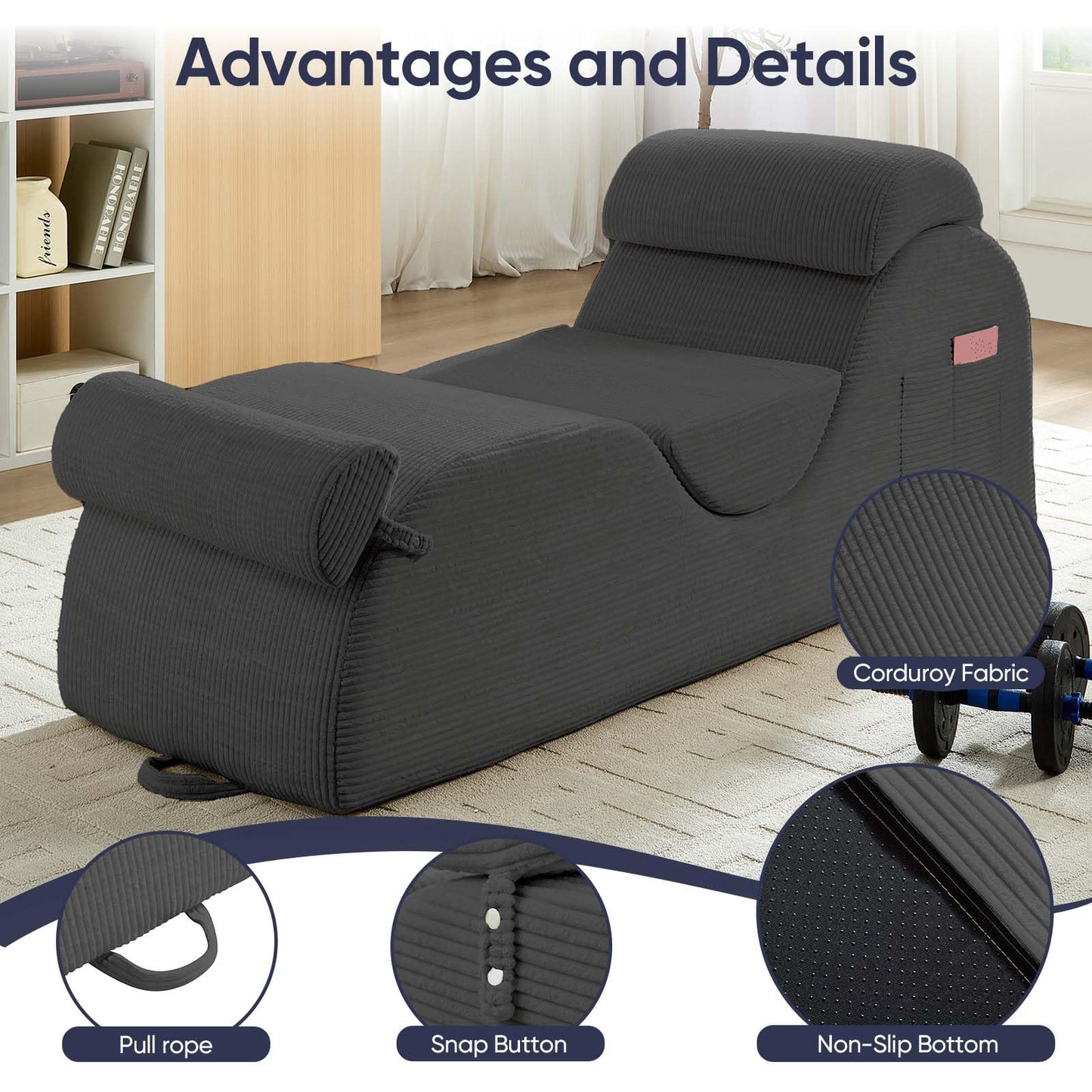 Fauteuil de salon intime en gros velours côtelé gris clair