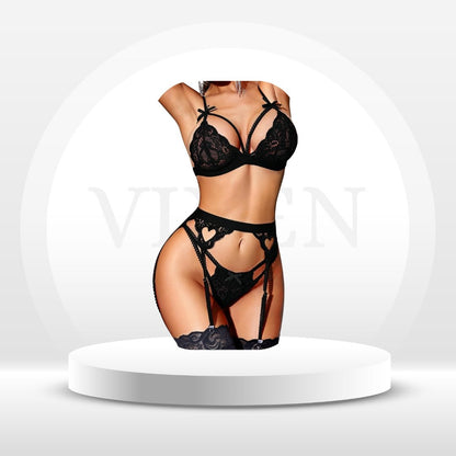 Ensemble porte-jarretelles en dentelle 3 pièces LoversMark