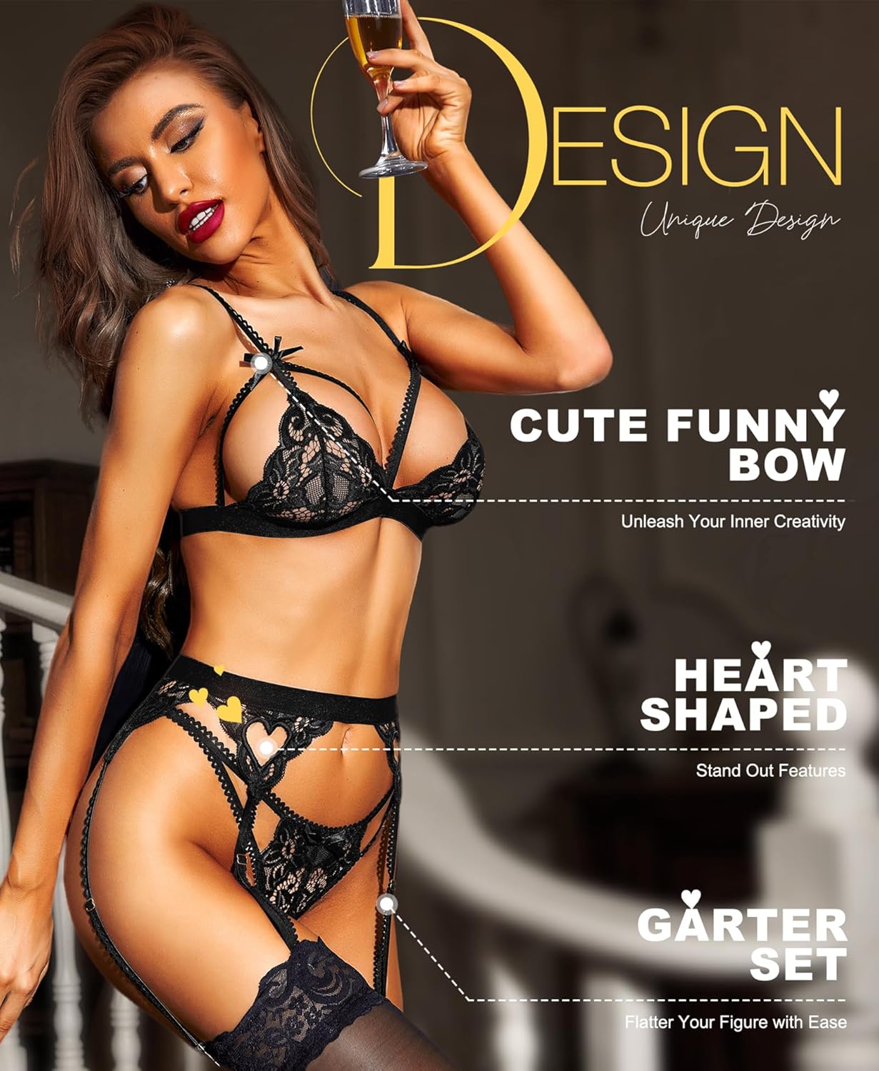 Ensemble porte-jarretelles en dentelle 3 pièces LoversMark