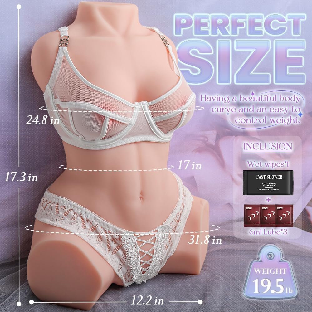 LushMirage Realistic Sex Doll Torso | Dual Channels, Soft TPE