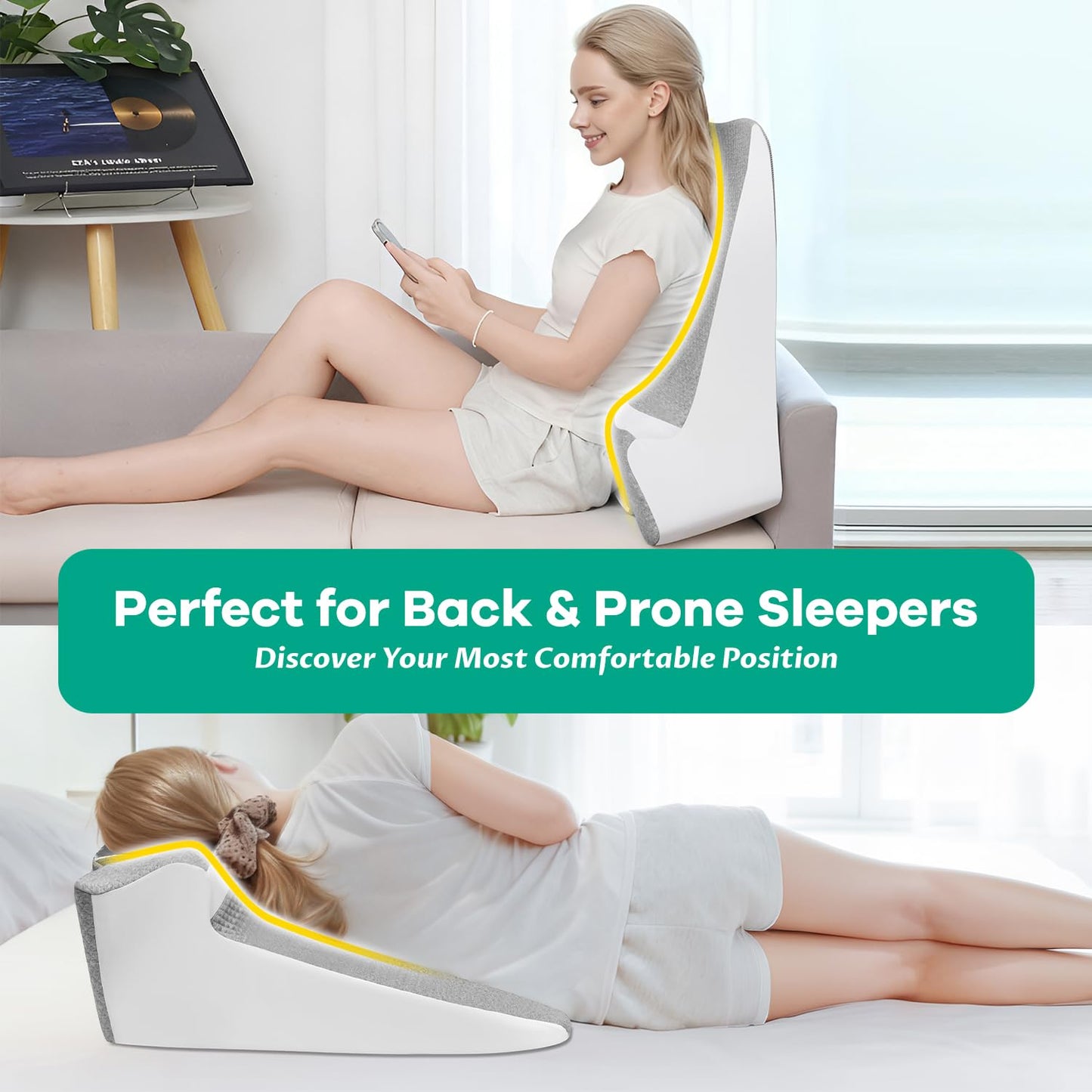 Almohada de cuña de espuma viscoelástica para parejas con soporte