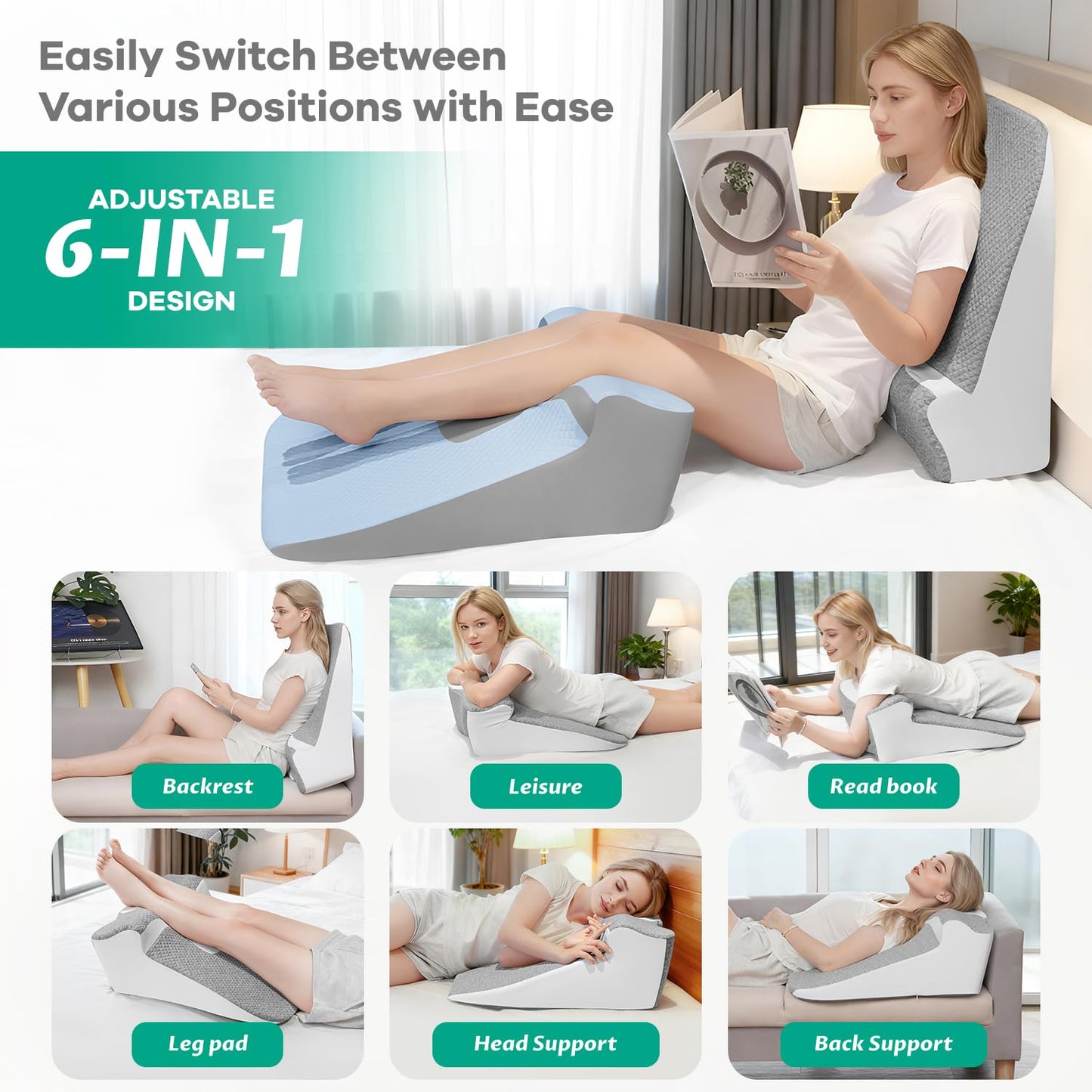 Almohada de cuña de espuma viscoelástica para parejas con soporte