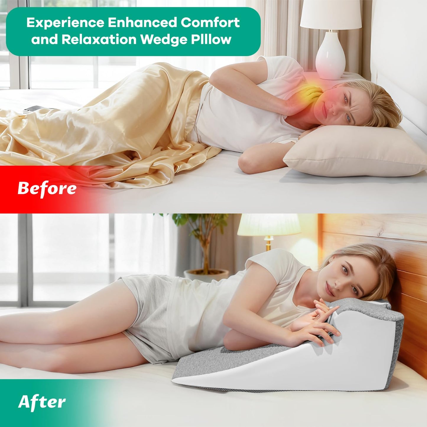 Almohada de cuña de espuma viscoelástica para parejas con soporte