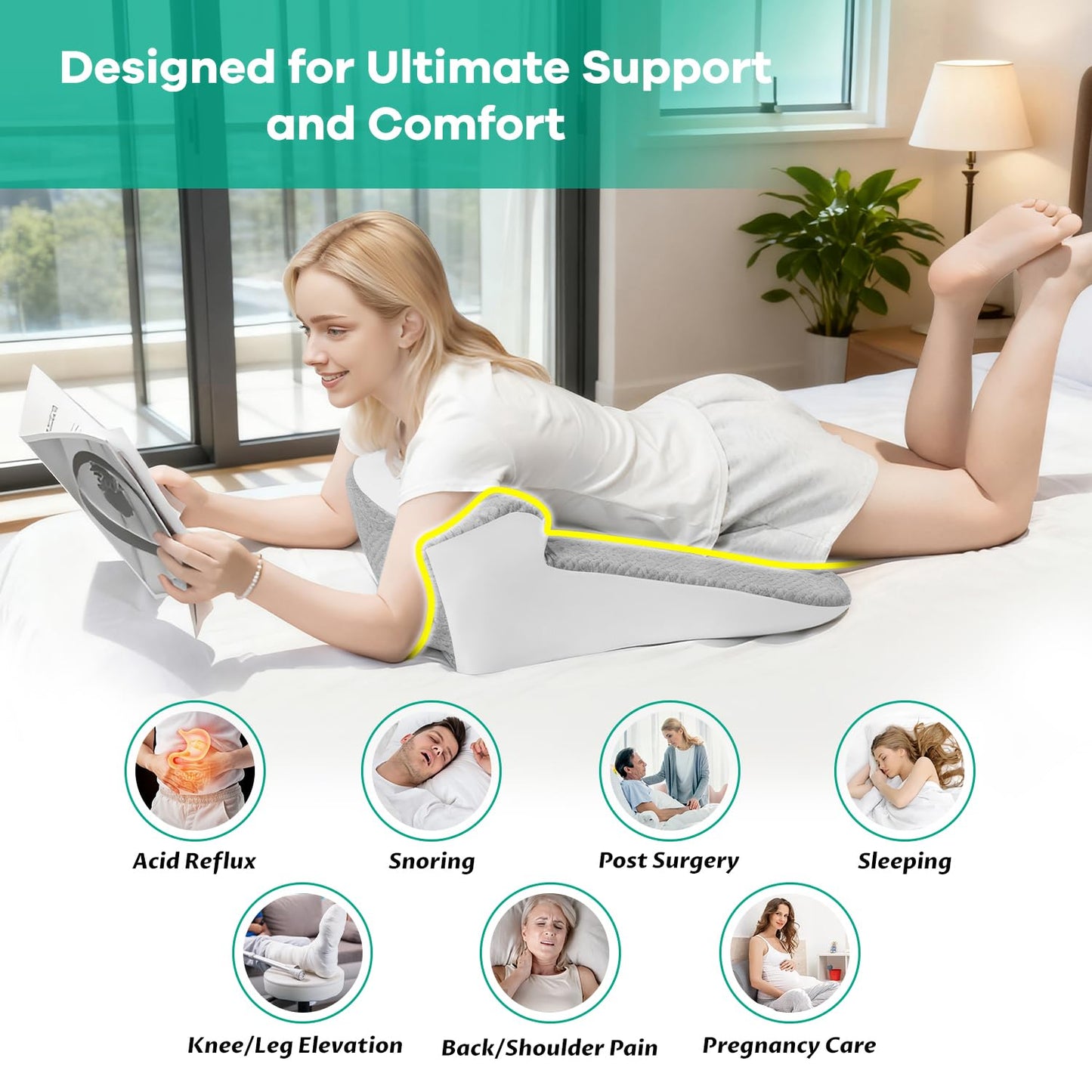 Almohada de cuña de espuma viscoelástica para parejas con soporte