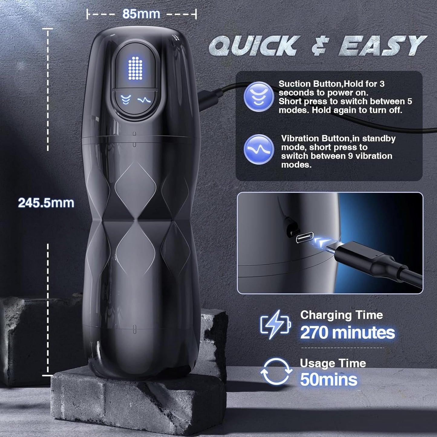 MidnightPhantom App-Control Male Masturbator | Suction & Vibration