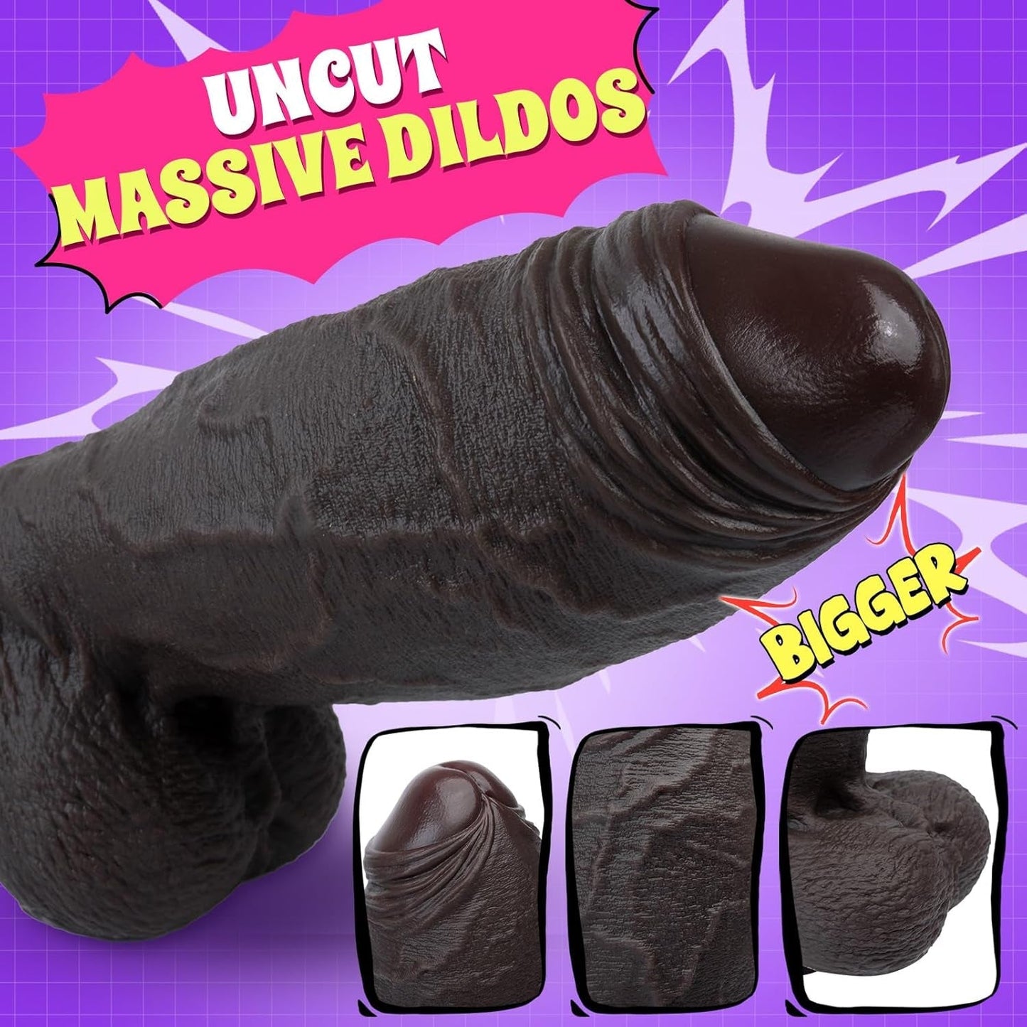 MightyGirth XXL Uncut Suction Cup Ebony Dildo 3" Diameter
