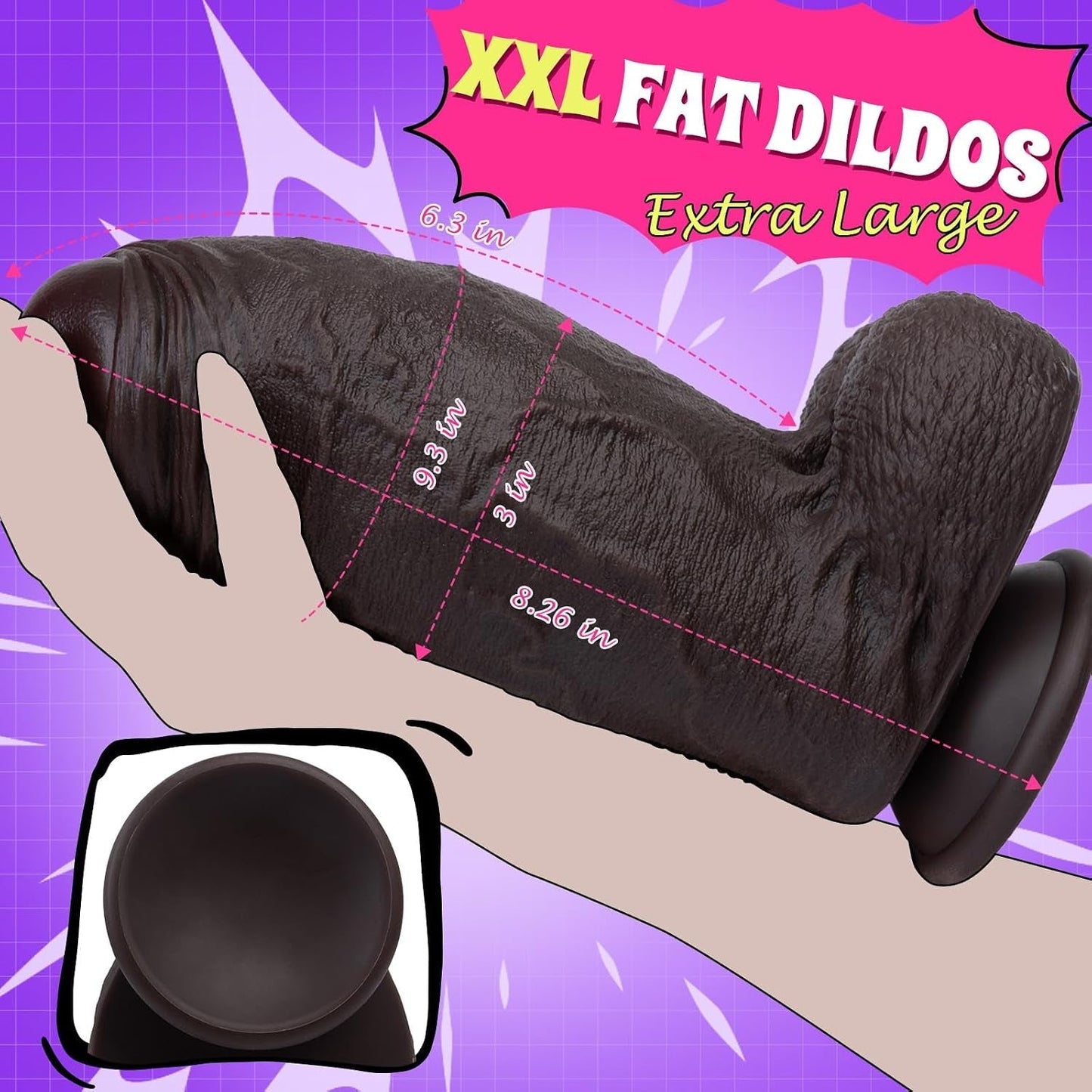 MightyGirth XXL Uncut Suction Cup Ebony Dildo 3" Diameter