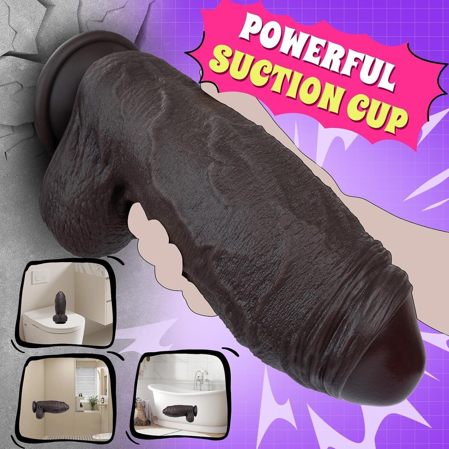 MightyGirth XXL Uncut Suction Cup Ebony Dildo 3" Diameter