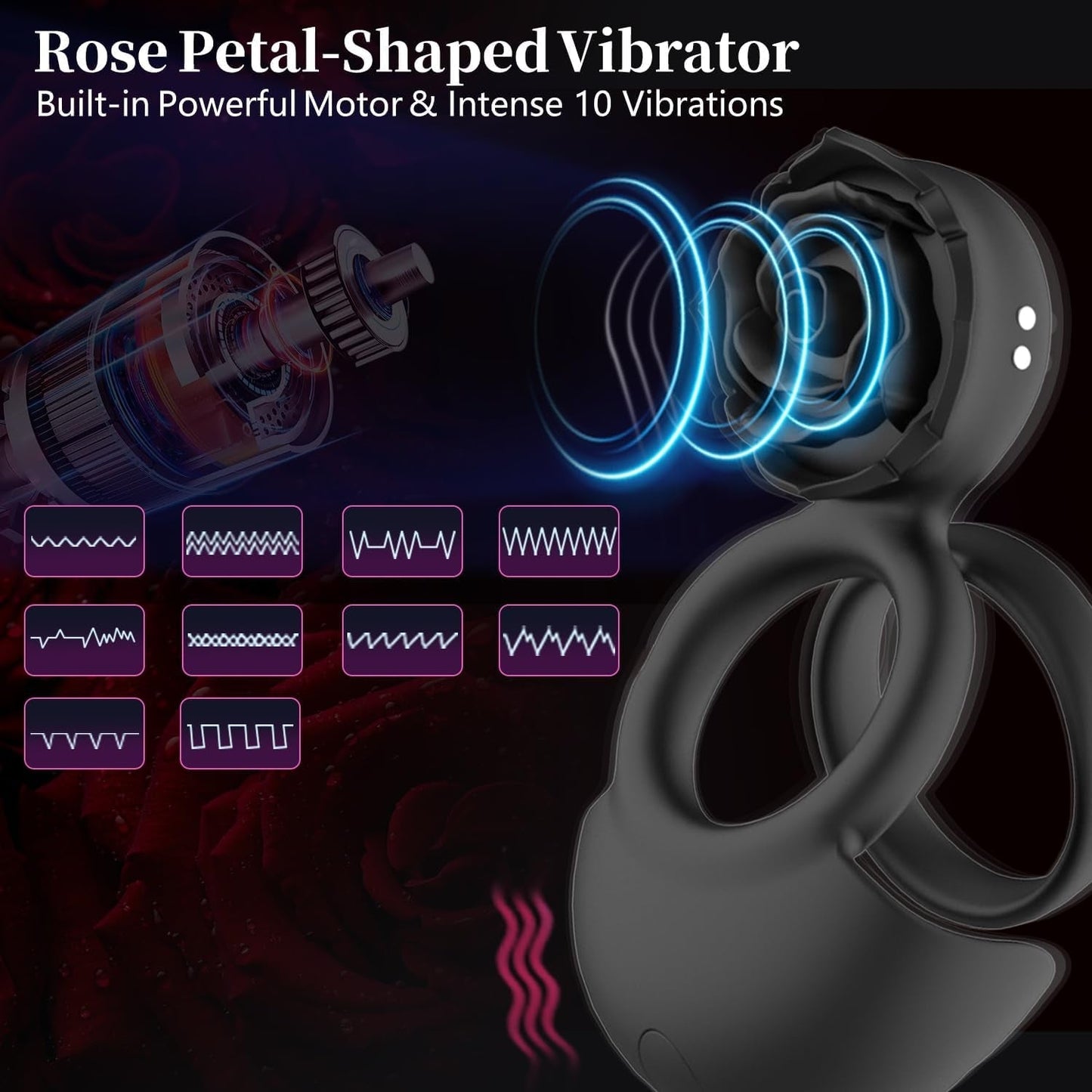 Anneau de Pénis Vibrant NoirPetal Rose pour Couples